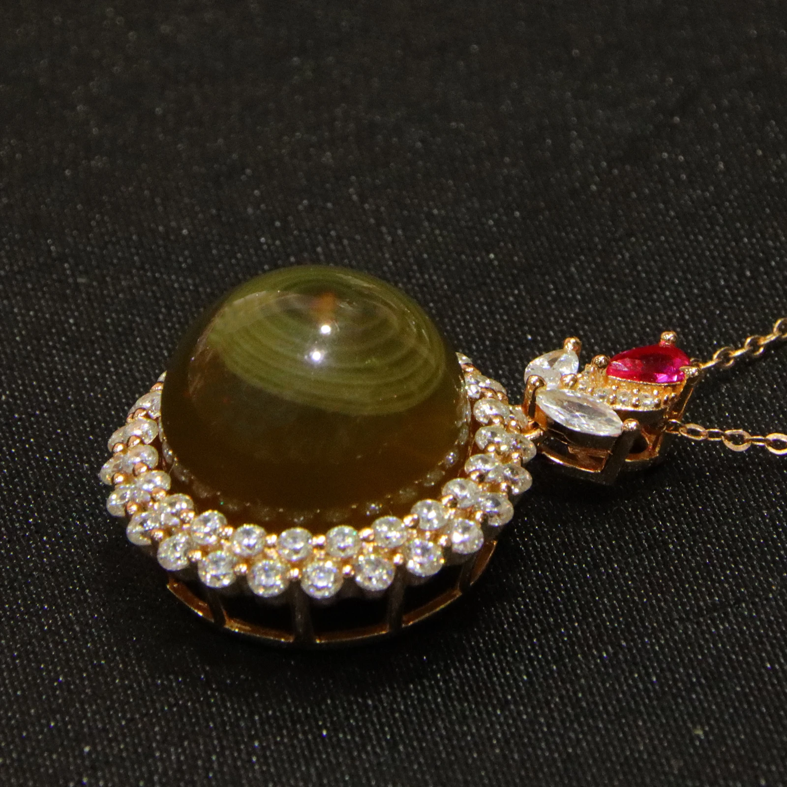 Natural Mexican Blue Amber Sterling Silver Pendant 16mm Round Bead Surrounded by Cubic Zirconia Necklace Jewelry Gift for Women