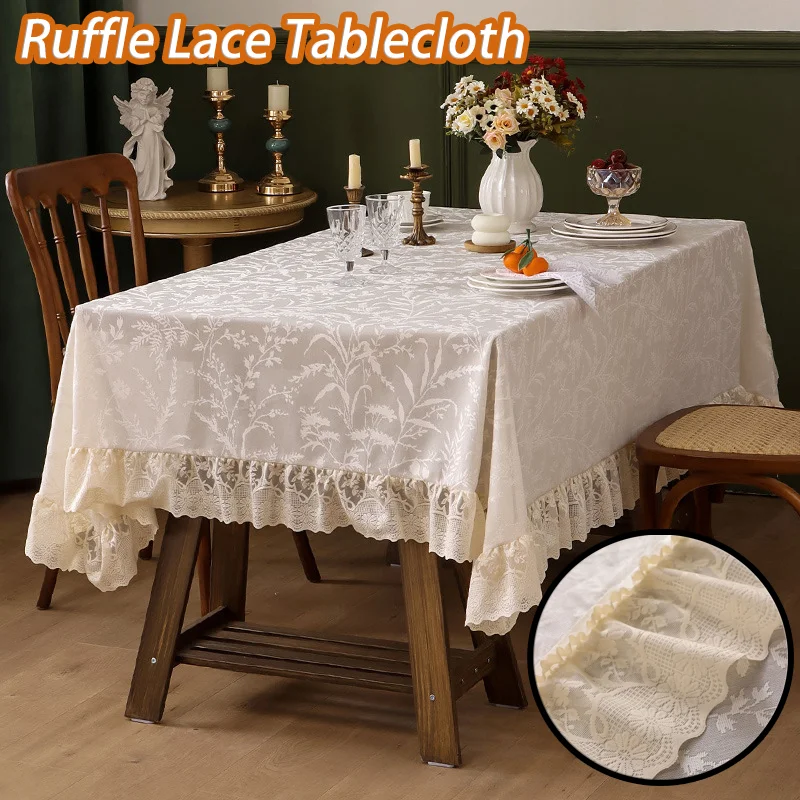 Ruffle Lace Tablecloth French Wedding Decoration Rectangular Tablecloth Botanical Floral Patterns Dining Table Covers Home Decor