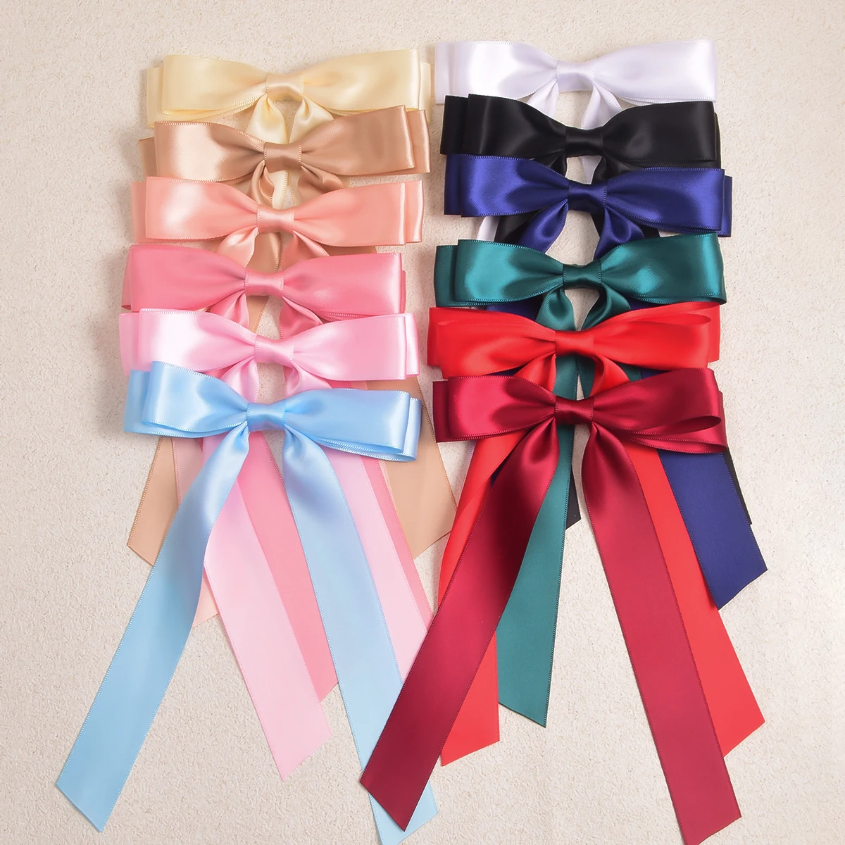 6 polyester webbing long streamer bow duckbill clip Hairpin Fashion popular everything girls daily dress up hair accessories