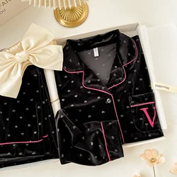 Velvet Dot Print 2Pcs Top&pants Lady Warm Home Clothes Autumn Winter New Pajamas Sexy Trousers Suit Loose Sleepwear Women Pjs