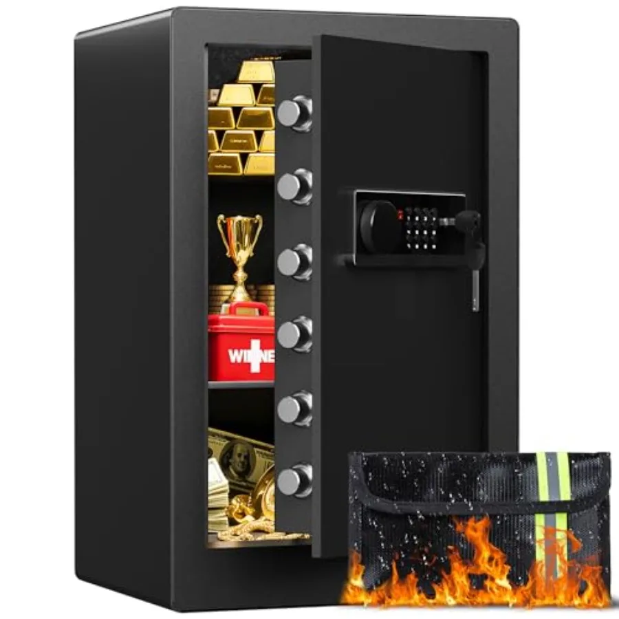 

Большой стальной сейф 3.0 куб. фута для дома с LED-подсветкой, 6 засовами, электронным замком, огнестойкий, со съемными полками, Smart Al