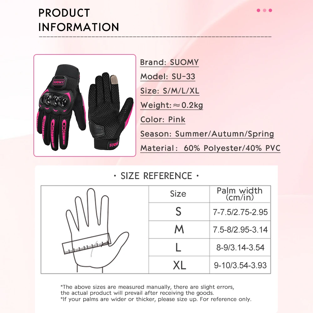 Summer New Lady Pink Motorcycle Cycling Glove Touchscreen Motocross Gloves Hard Shell Protection Motorbike Glove Mesh Breathable