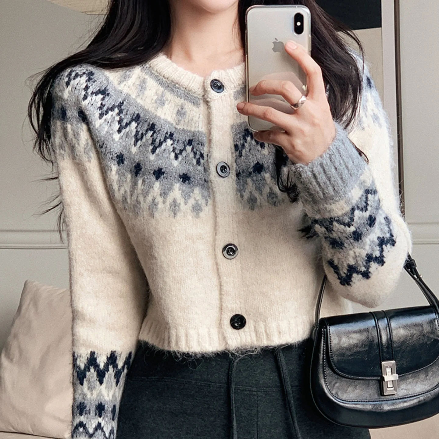 

Chic Autumn Winter ort Knitted Cardigan Nordic Fair Isle Color Blo Knitwear Retro Vintage Commute Sle Long Sve Sweater