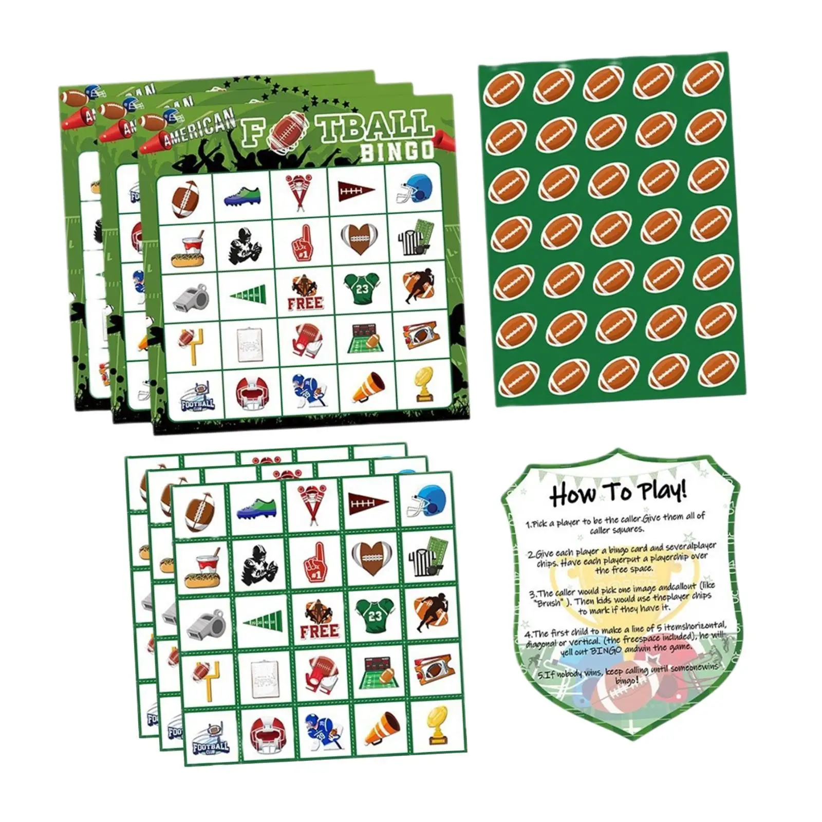 Holiday Game Football Party Paper Bingo Cards for New Year Family Neighbors