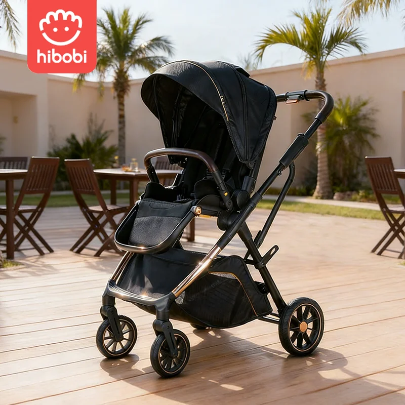 Poussette bébé Hibobi Luxury High Landscape réversible, pliage en un clic, roues en caoutchouc amort