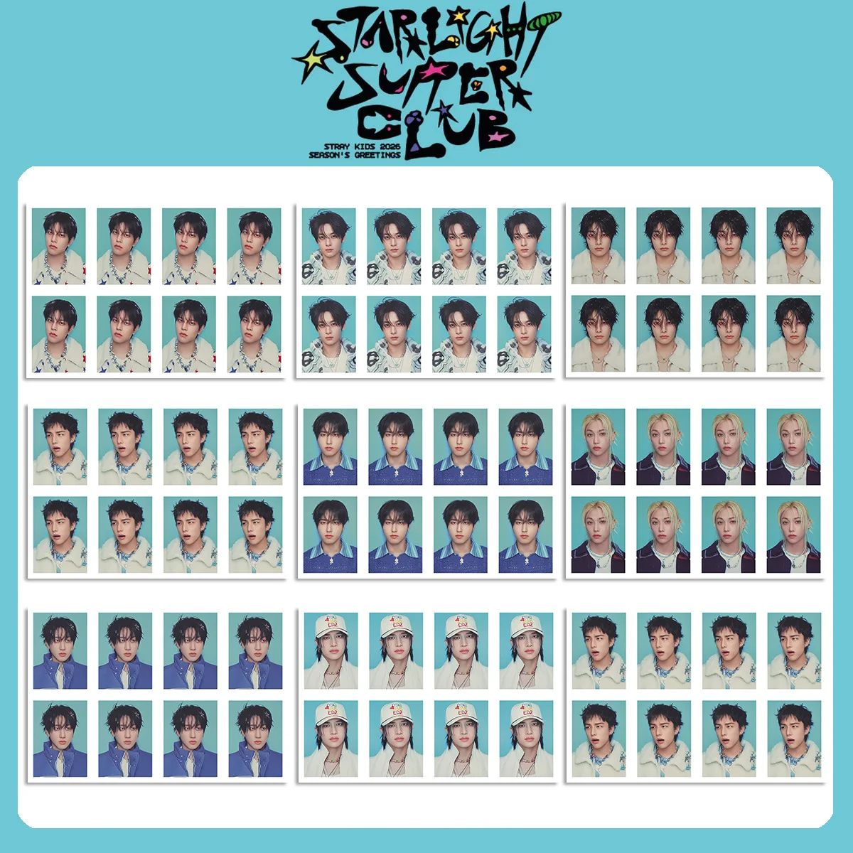 

STRAY KIDS Men's Team 2026 SEASON GREEN One inch ID Photo SKZOO Surrounding Stars Calendar Photo