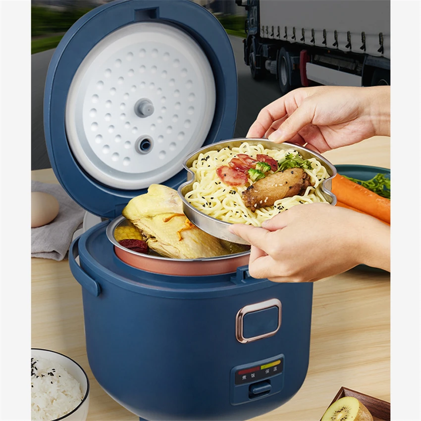 2L Car Rice Cooker Blue Color 12 to 24V 220V  For Travel In Car Or Truck Or For Home Use 200W