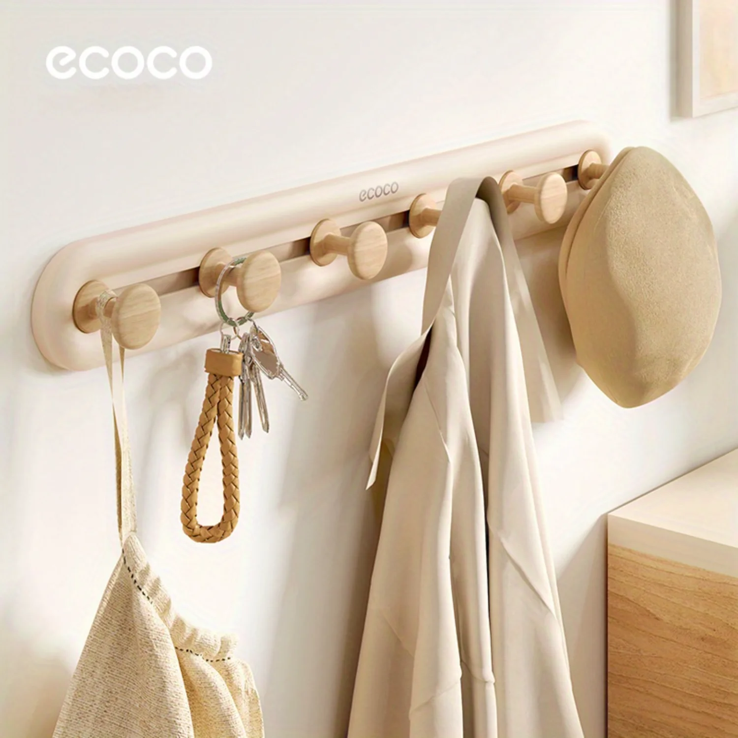 

Over-the-Door Hook Rack with 6 - Plastic Hanging Organizer for Entryway, Bathroom, Bedroom, Kitchen - Wall Mounted, Adhesive &