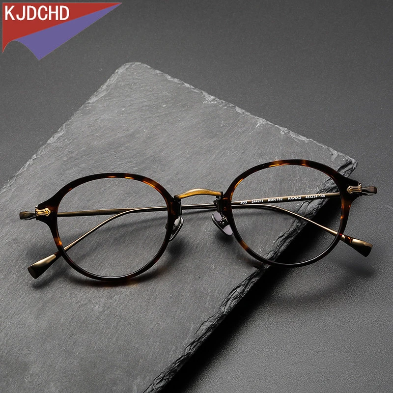 

Pure Titanium Acetate Optical Glasses Frame for Men Women Vintage Round Prescription Eyeglasses Frames Myopia Spectacles Eyewear