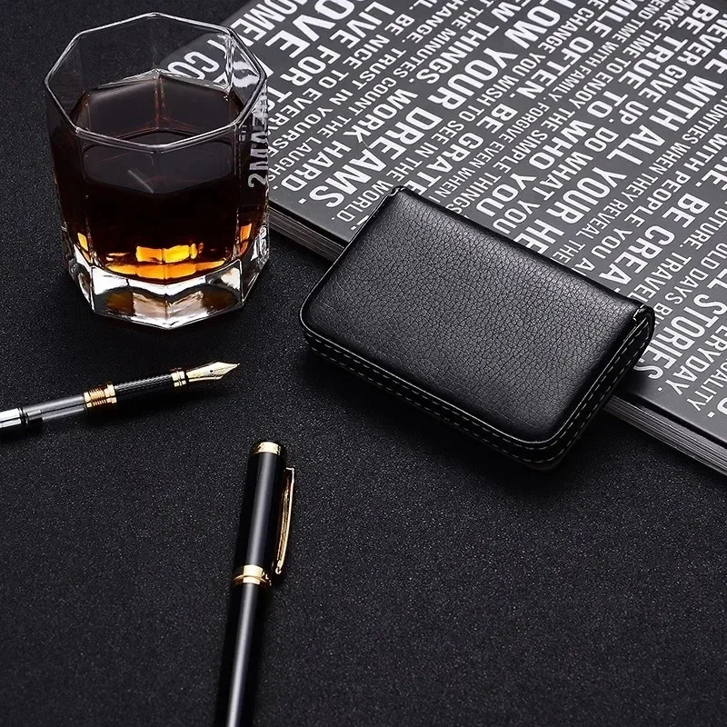 1pc PU Leather Business Card Holder with Magnetic Buckle Slim Pocket Name Card Holder Large Capacity Portable Credit Card Case