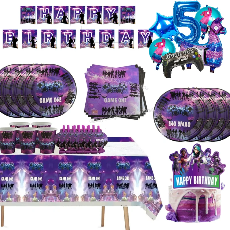 Suministros para fiesta de cumpleaños con tema FORTNITED, juego de globos con números para niños, recuerdos de animales para Baby Shower, decoraciones para fiesta de cumpleaños DIY