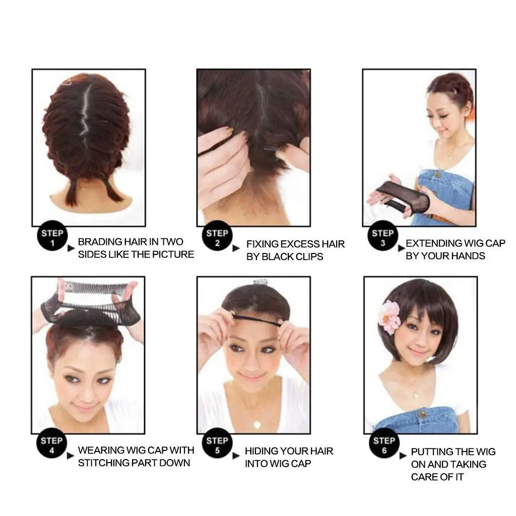 Perucas de cabelo sintético feminino preto para festa e fantasia de uso diário