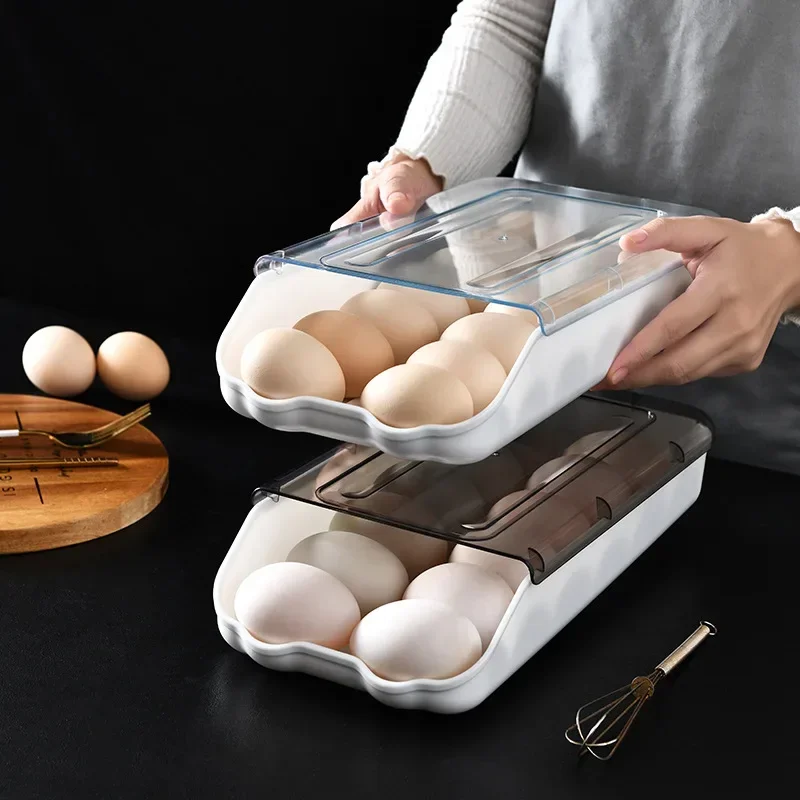 WHYY Rolling Egg Carton Refrigerator Organization Storage Container Boxes Preservation Racks for Kitchen Accessories Supplies