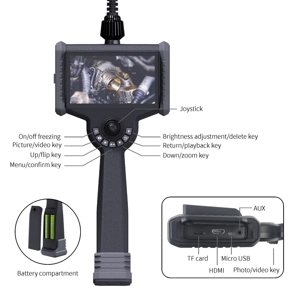 Mini endoscopio HD LCD de 6 pulgadas, cámara de inspección Digital de mano, articulación de cuatro vías, 3,9mm, 1m