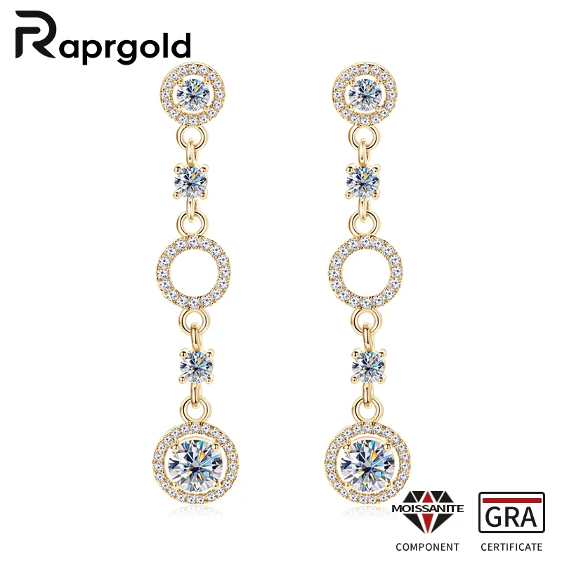 

RAPRGOLD Moissanite Tassel Chain Stud Earring for Women 925 Sterling Silver Piercing Dangling Earrings Jewelry Gifts Pendientes