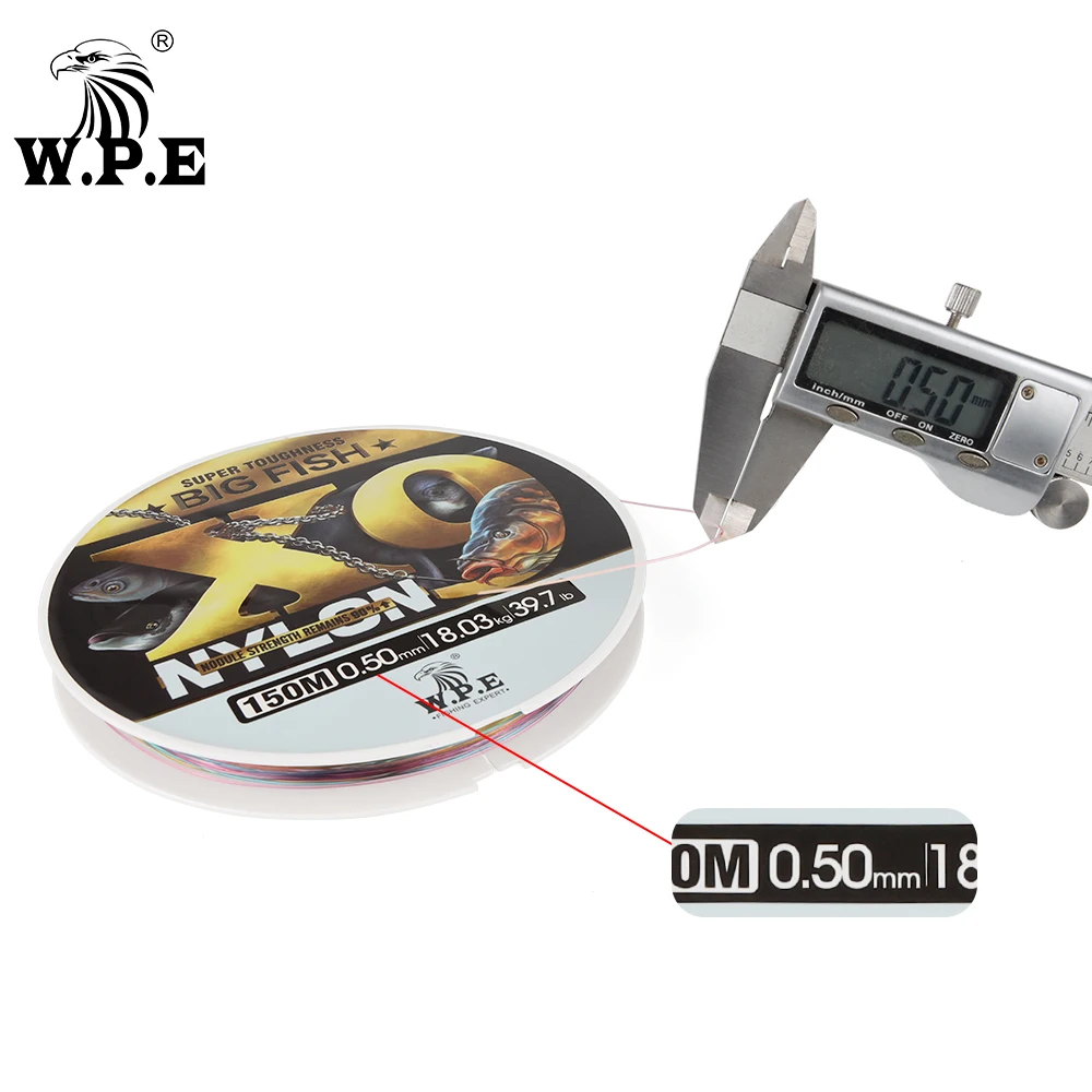 W.P.E X9 NYLON Fishing Line 150m/300m Cod Fish Big Fish Nylon Line 0.25mm-0.50mm 11.9lb-39.7lb Bass Carp Sinking Fishing Line