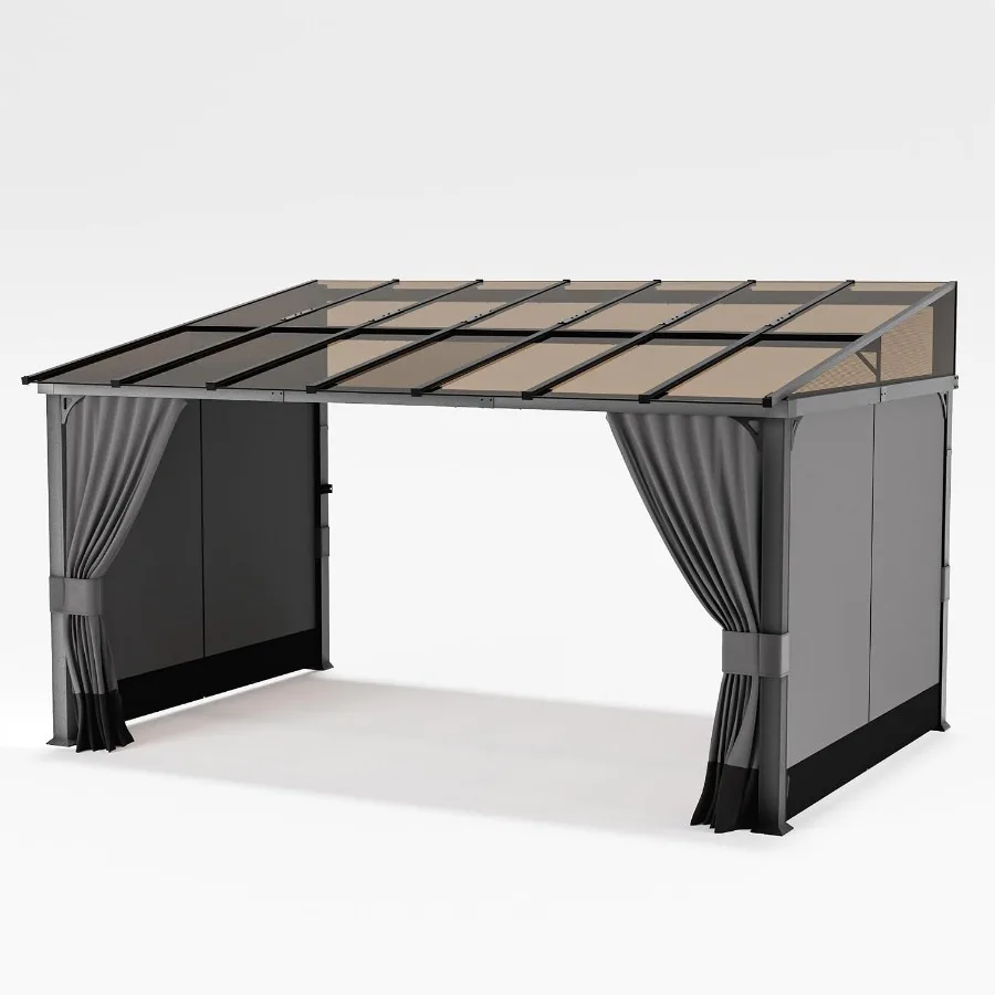 10'x14' Outdoor Gazebo Curtains, 4 Panels Waterproof Universal Replacement Pergola Sidewalls Curtains, Privacy Cover with Doubl