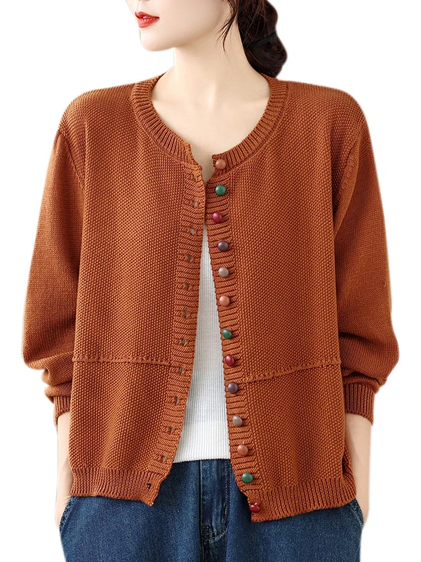 Retro ort Svel gebreide trui dames lang Sve rond Ne open vest dunne lente herfst Sle Faion dames