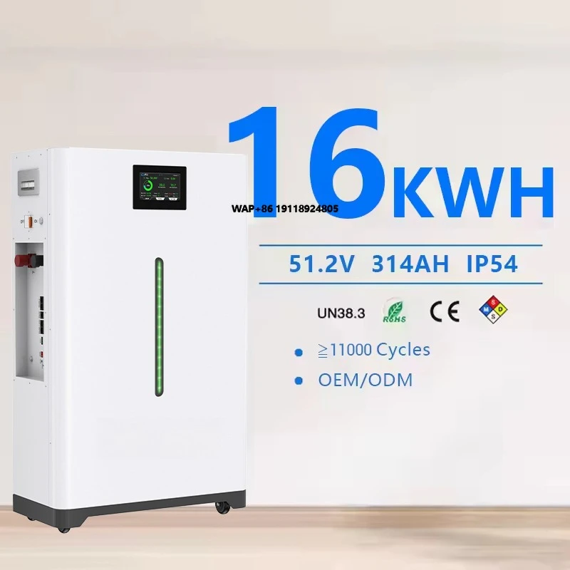 

Литий-железо-фосфатный аккумулятор LiFePO4 16 кВт·ч, 51.2В 314А·ч для домашнего хранения энергии, 11000 циклов, 10 лет гарантии