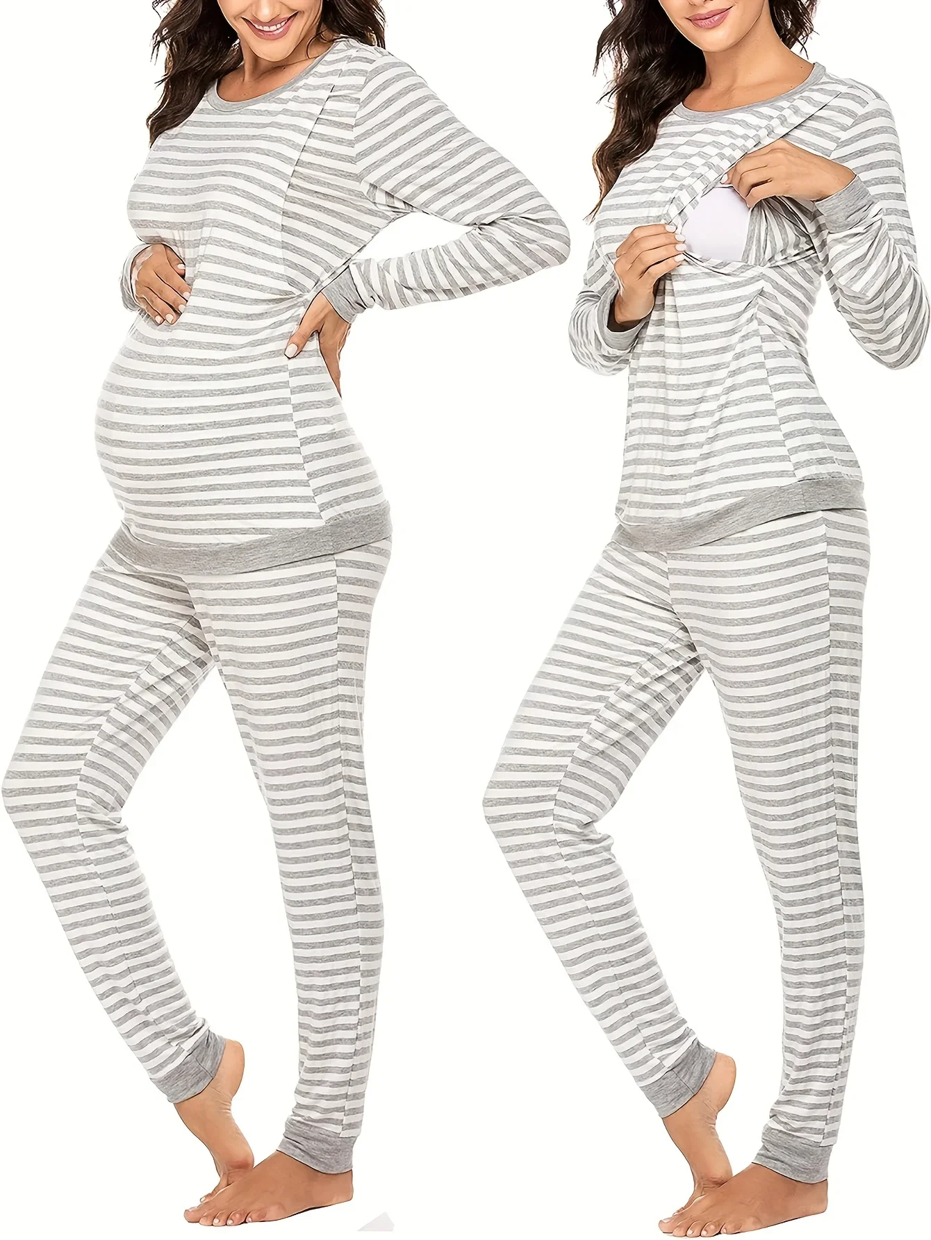 Striped Nursing Pajama Set Soft Long Sleeve Postpartum Outfit