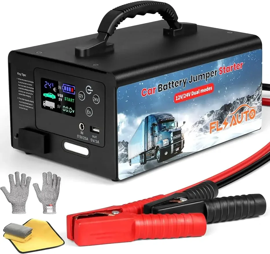 FlyAuto-arrancador de batería de coche, 10000A, 155Wh, para todo tipo de Gas o diésel, caja de salto de litio de alta resistencia, 24V/12V