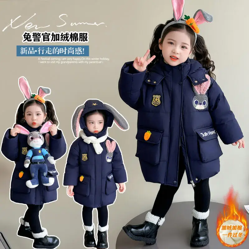 

Модное детское зимнее новое плотное хлопковое пальто, милое зимнее теплое хлопковое пальто средней длины для девочек, универсальная куртка с героями мультфильмов