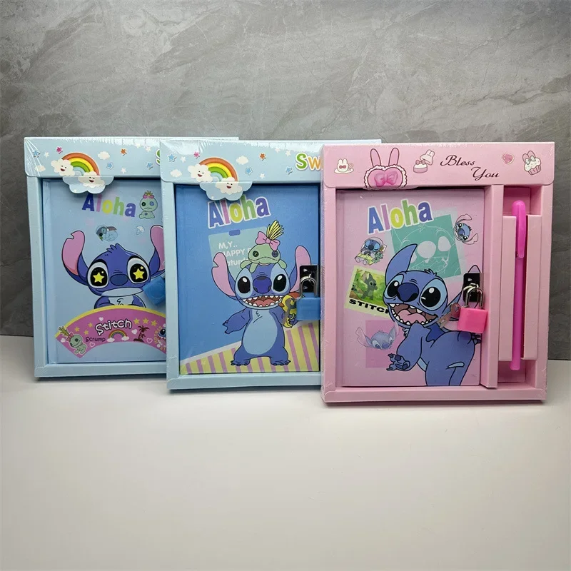 

Disney Anime Stitch Notebook Set with Lock and Pen Cute Cartoon Lilo& Stitch Notebook Combination for Children's Birthday Gifts