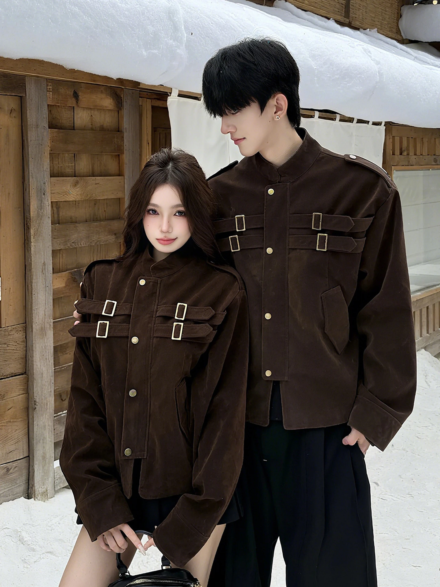 

Retro Brown Suede Baseball Jaet Men's Autumn Harrington Workwear Design ort Sle Quilted Coat Youthful American Sle