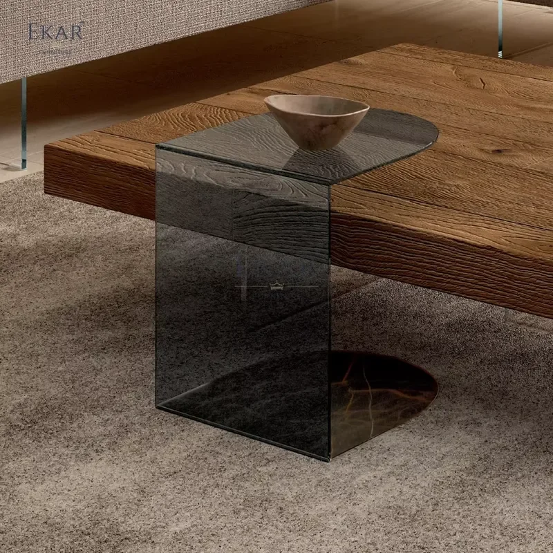 Modern Multifunctional Sofa Corner Table Living Room Furniture with Coffee Table Wood and Glass Console for Home Decor