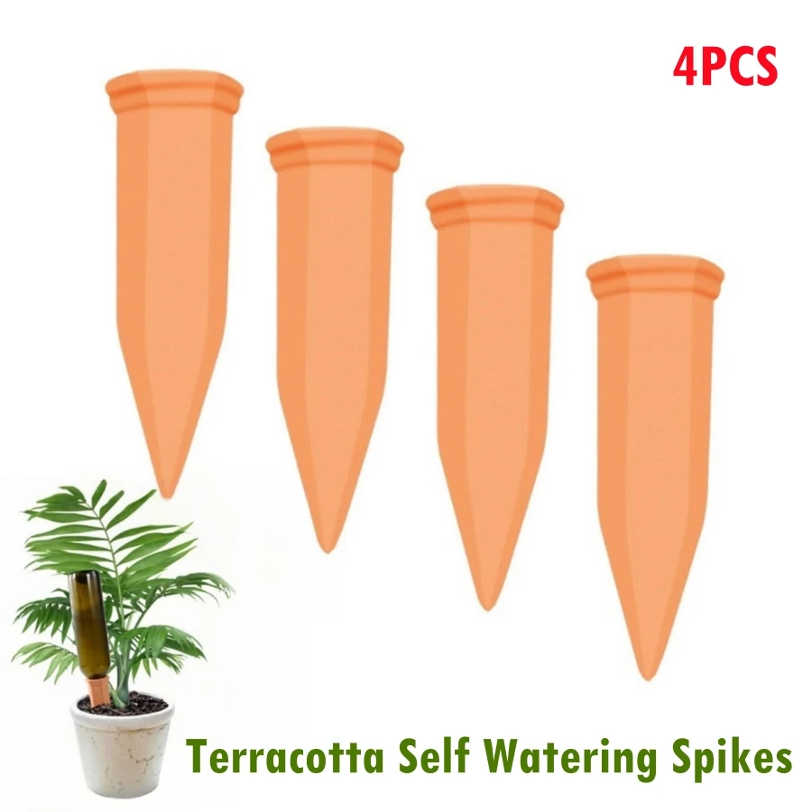 Pinchos de autorriego de terracota para el hogar, dispositivo de riego automático para jardín, estacas de vacaciones, herramienta de riego por goteo, 4 piezas