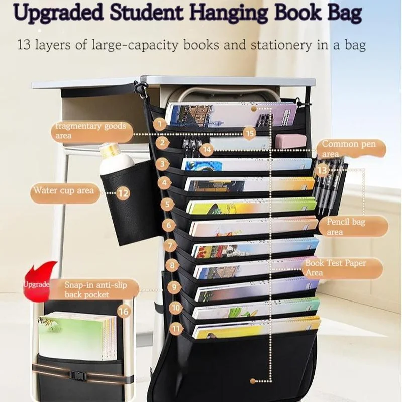 

Creative Oxford Cloth Books Multi Pockets Storage Bag Student School Desk Hanging Bag Book Organizers Magazine Book Holder Pouch