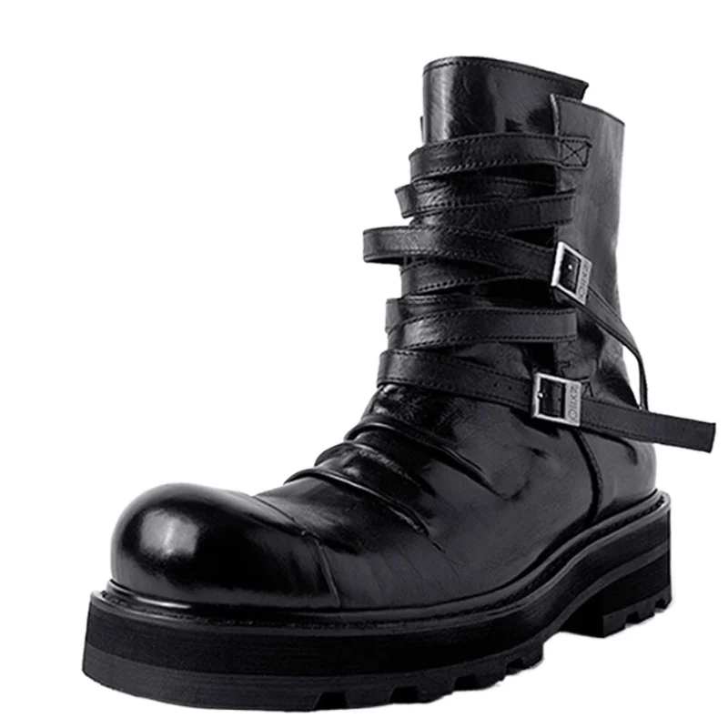 

England Original Design Thick-soled Heightening Boots Shoes for Men's and Women's Genuine Leather Handsewn Casual High-top Boots