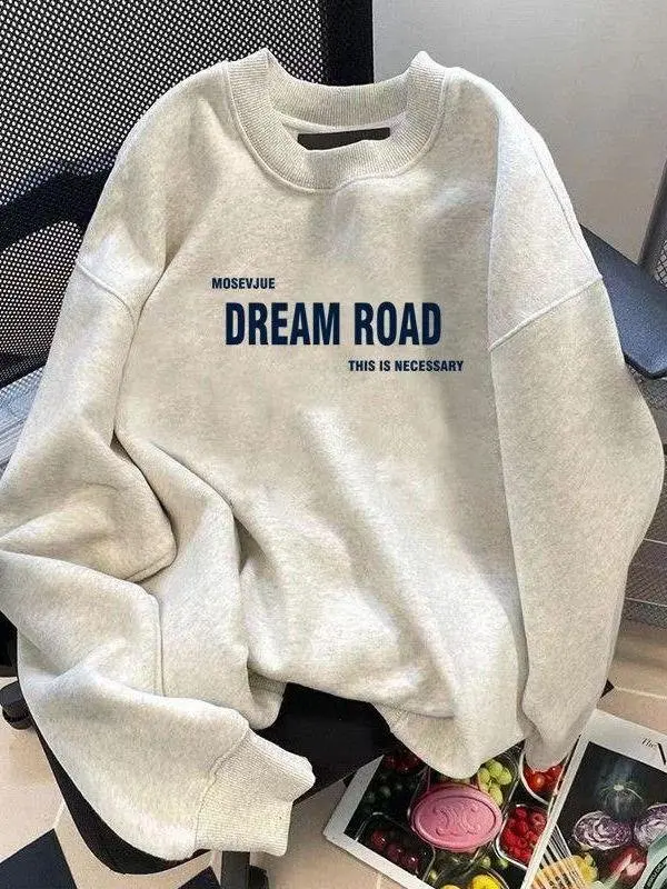 厚手の綿のスウェットシャツラウンドネックプリントフリース秋冬男性女性カジュアルルーズポケットハンカチビジネススタイル