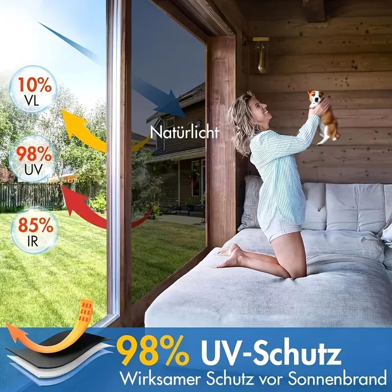 One-Way Mirror Privacy Window Film-Sun Blocking Heat Control Film Anti-Glare Nano-Ceramic Window Tint Static Cling Easy Install