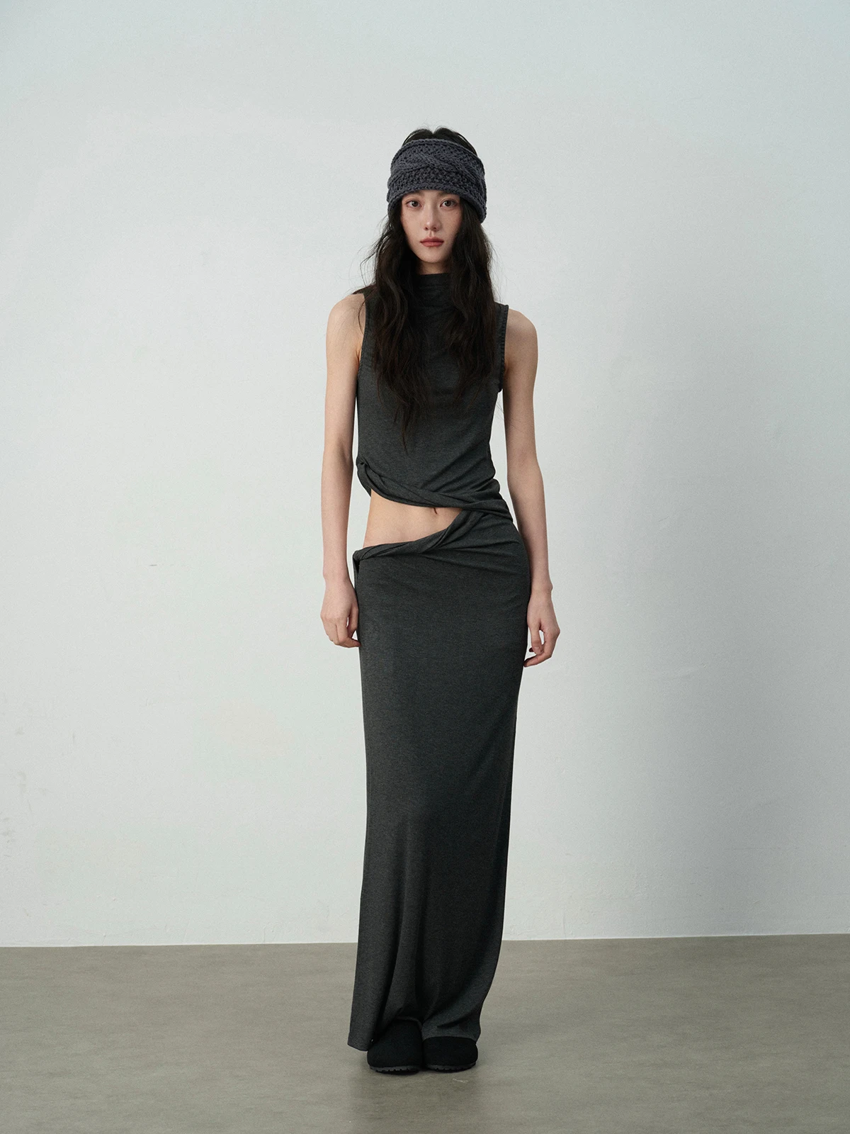 

Femedu Women's Slim Fit Long Vest Skirt Set Asymmetrical Design High Elastici Breathable Cotton Summer Faion Outfit