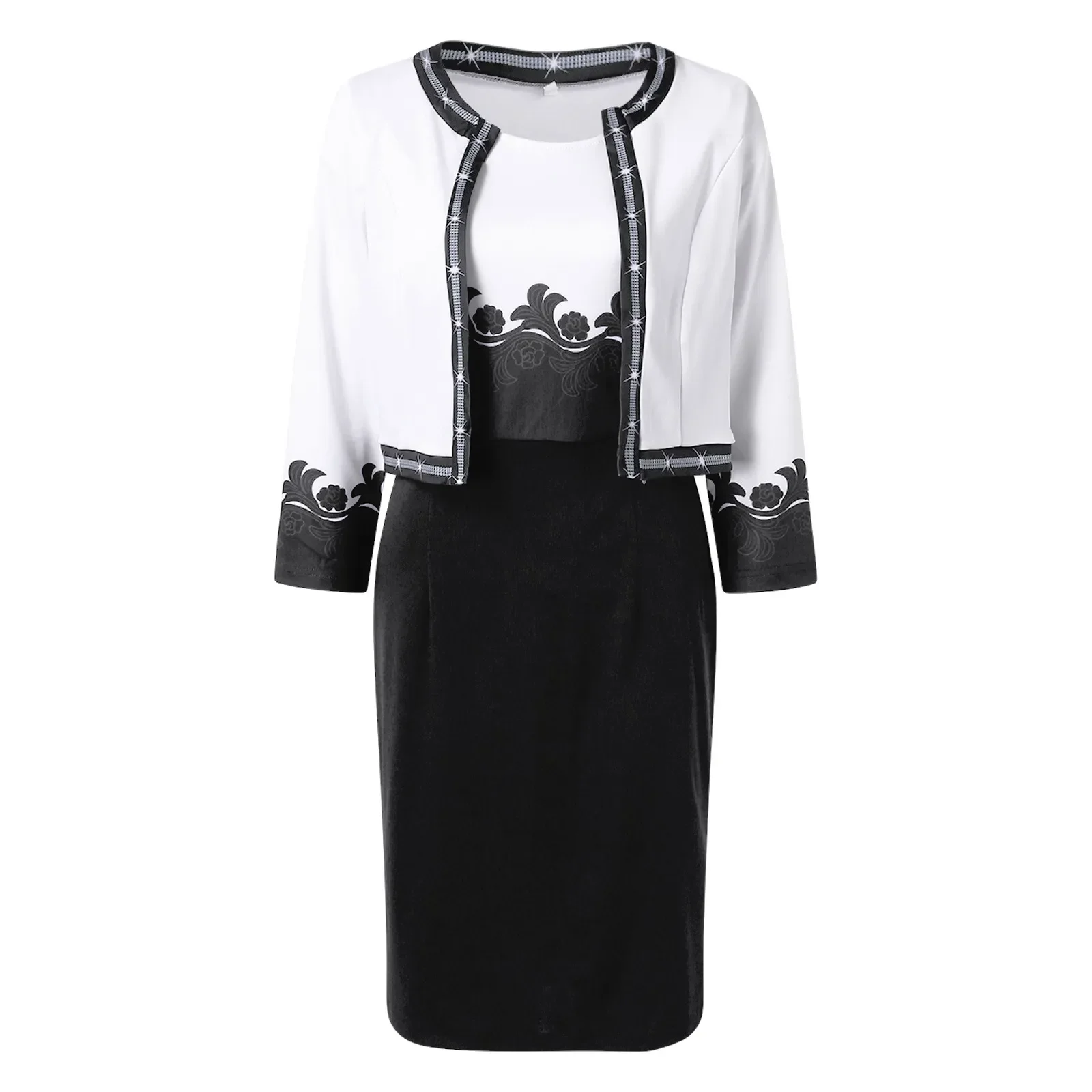 African Dress Set Clothes Women 3/4 Sleeve Jacket Tops And Dress Suit Autumn New Print Fashion Office Lady African Outfits 2023