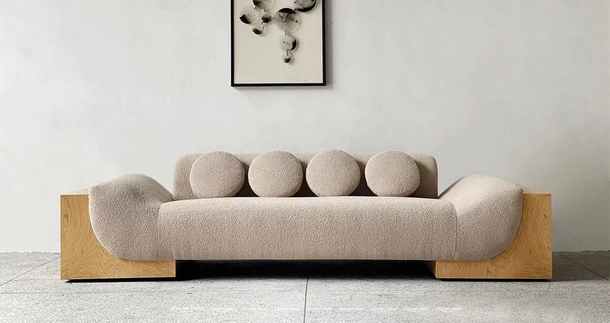 Nordic design Modern Solid Wood Sofa Set White Boucle Sofa Wabi Sabi Furniture INS Style Home Living Room