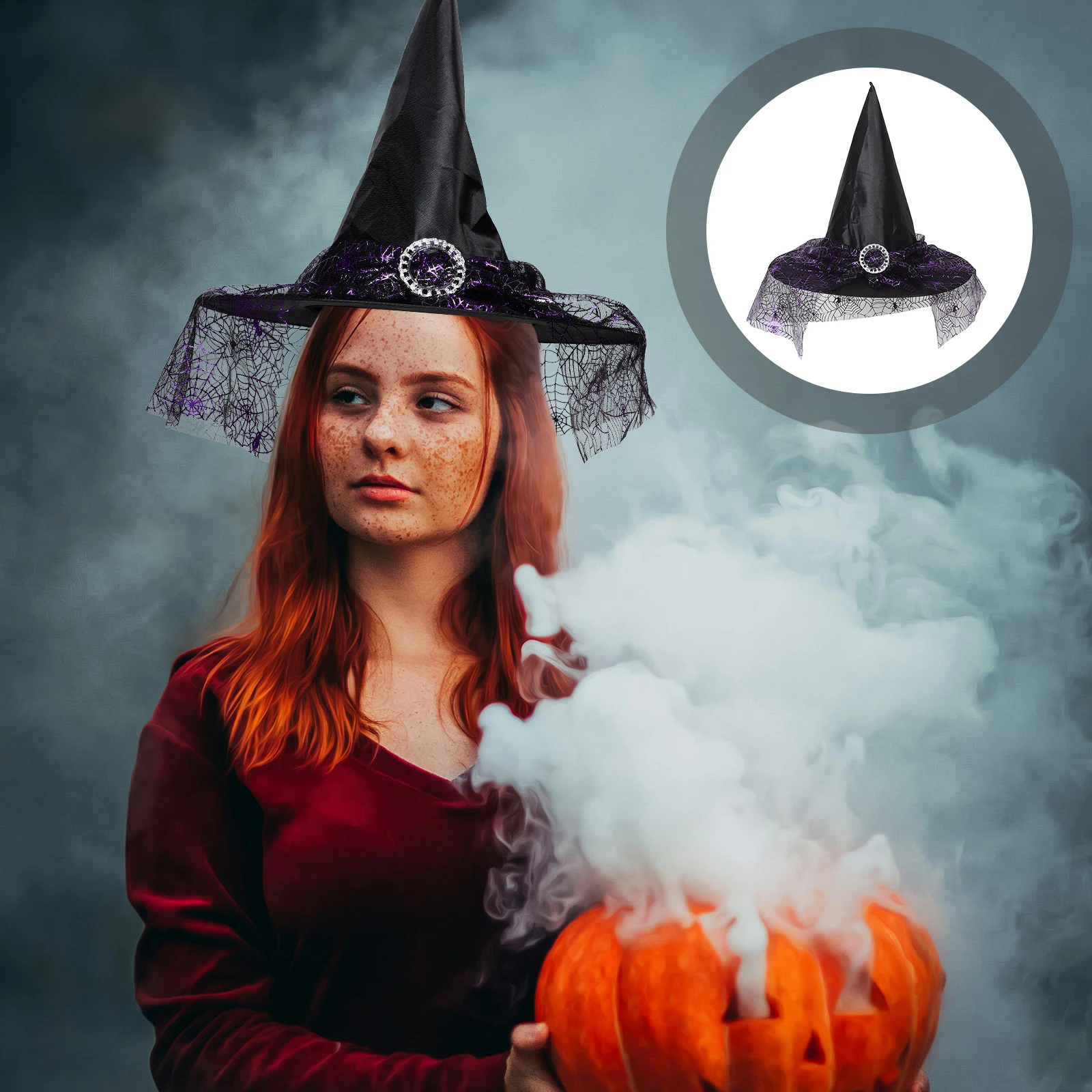 

Witch Hat Fancy Hats for Women Halloween Cap and Pendant Costume Elphaba Bat Poncho Spider Bane