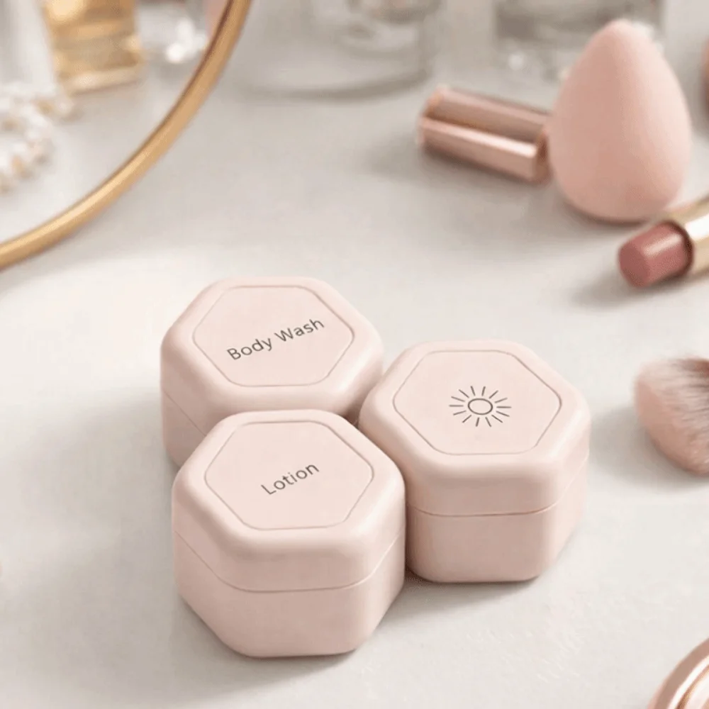 

3PCS Hexagonal Magnetic Absorption Container Leak-Proof Refillable Stacking Dispenser Eco-Friendly with Lid Cosmetic Containers