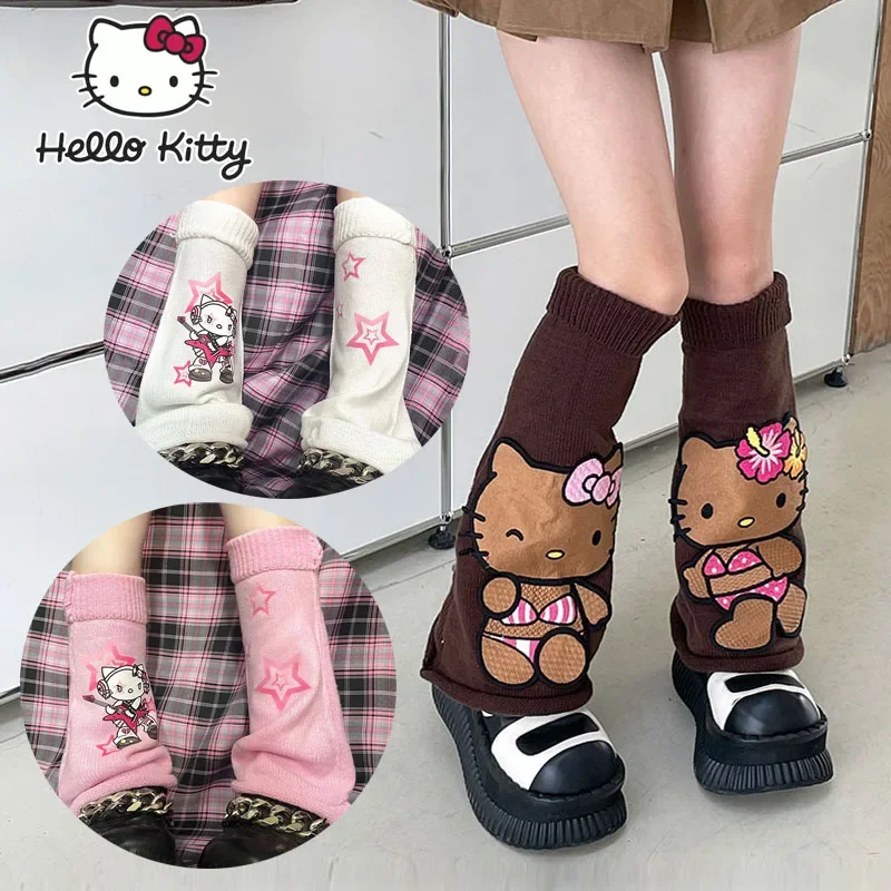 

Sanrio Hello Kitty Lolita Long Socks Women Striped Striped Leg Warmers Y2k JK Girls Cosplay Uniform Accessories Knitted Socks
