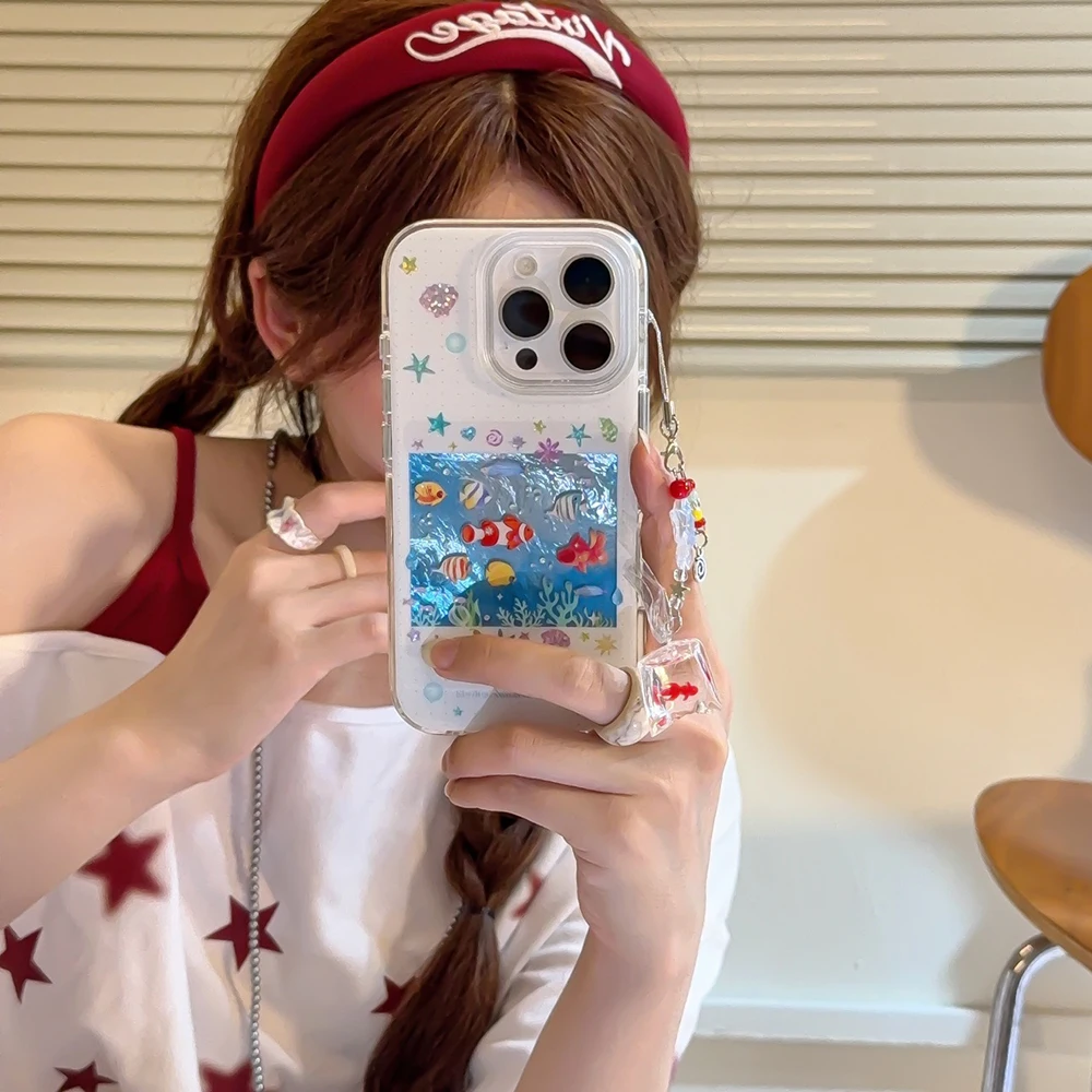 Niedliche koreanische blaue Ozean-rote Karpfenfisch-Handyhülle für iPhone 14 15 16 17 Pro Max 13 15pro, weiche, stoßfeste Abdeckung für iPhone 16 Hülle – Detail 7