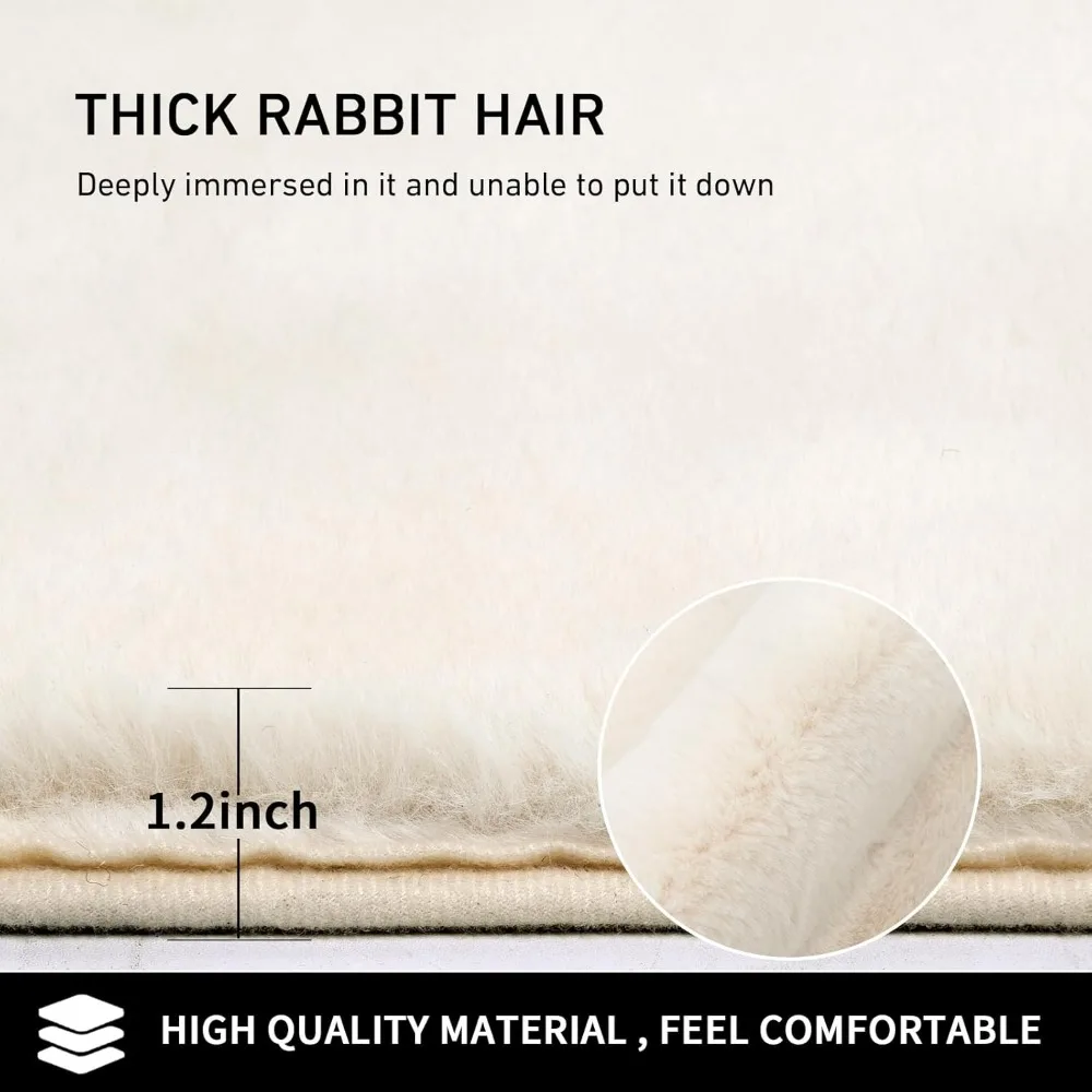 سجادة أنيقة من فراء الأرنب الصناعي الناعم مقاس 6 × 9 أشعث من القطيفة البيضاء للاستخدام في غرفة المعيشة وغرفة النوم القابلة للغسل
