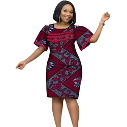 African Dresses for Women African Cotton Wax Print Dresses Dashiki Women Short Sleeve O-neck Office Pencil Dress WY2353