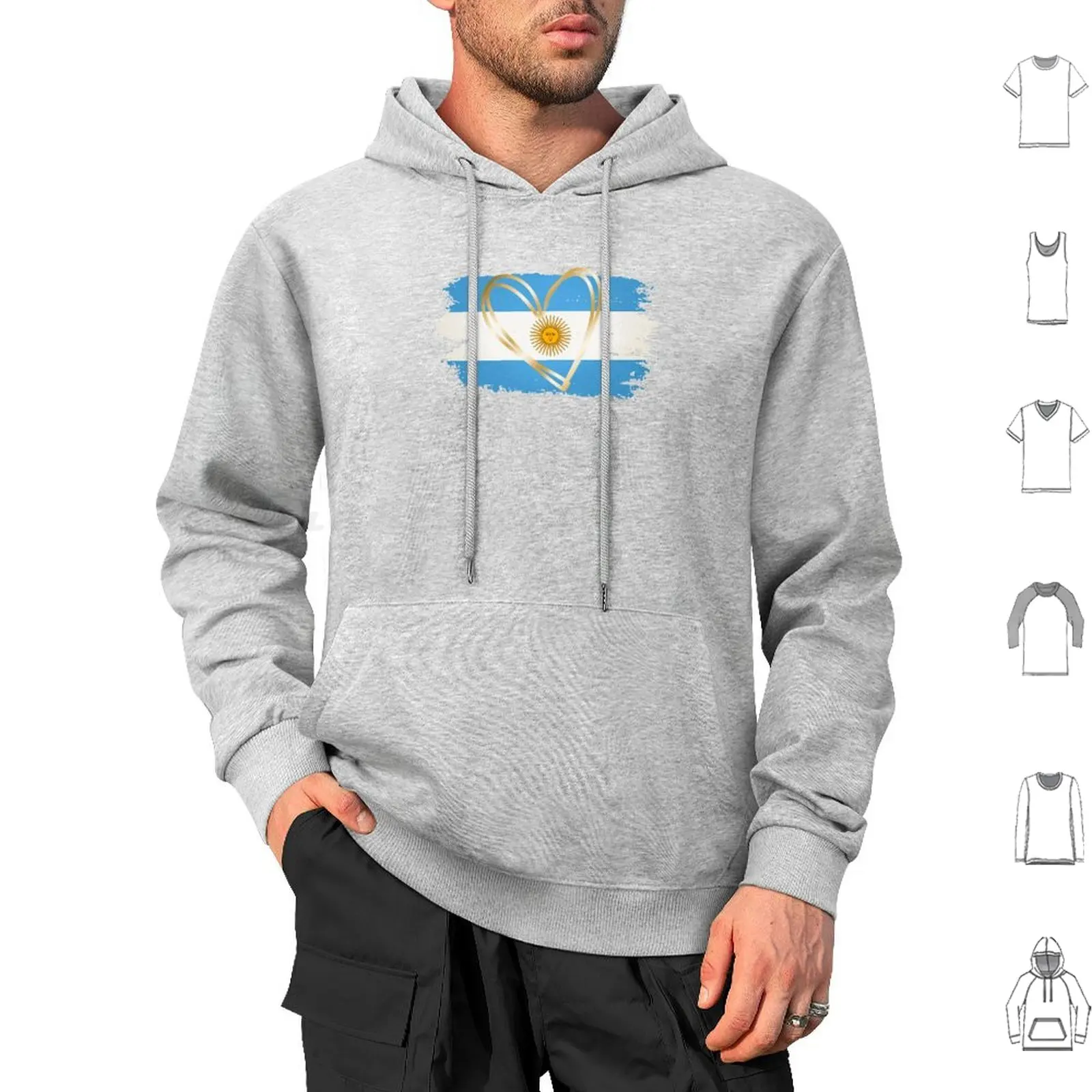 Argentina Flag With Golden Heart Hoodies Long Sleeve Football Jr Ronaldo 2022 Gold Glitter Germany Beautiful Aesthetic