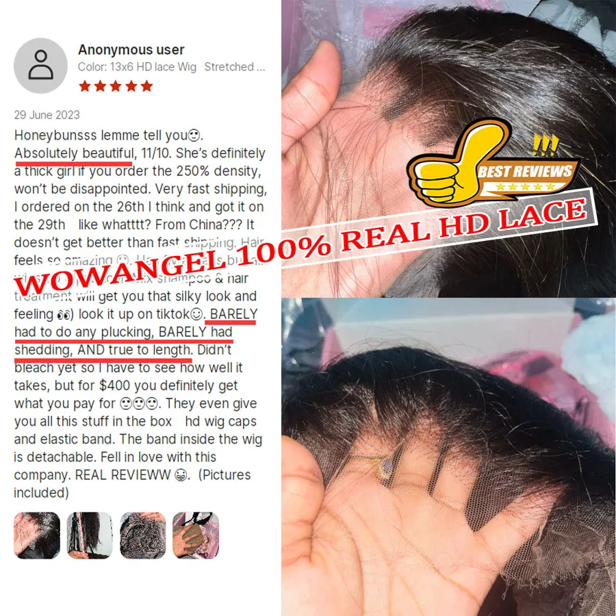 Wowangel 13x6 Full Lace Frontal Perücke HD Lace Frontal Perücken Body Wave Echthaarperücken 250% HD Lace Closure Perücken Hautnahe Glueless – Detail 2