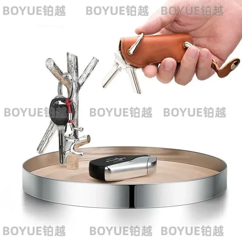 Natural Wood Branch Key Holder with 304 Stainless Steel Hooks Wall Mounted Entryway Organizer Desktop Jewelry Display Tray