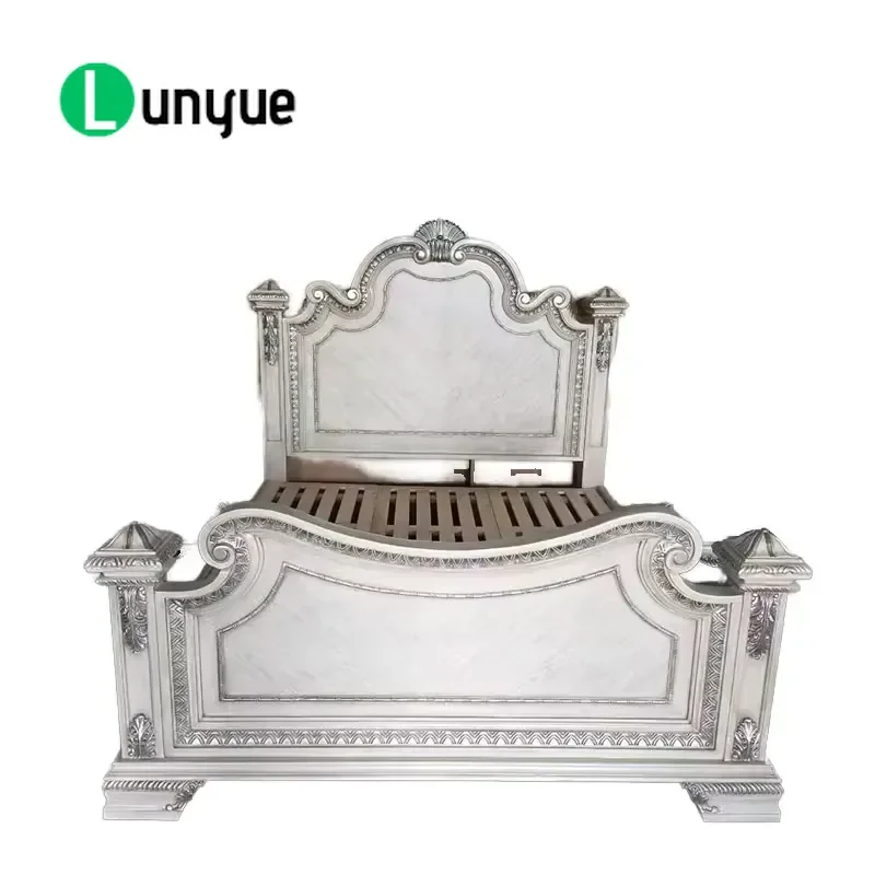 American Classic Solid Wood Bed Luxury European Retro Hand Carved Double Bed for Bedroom Wedding Furniture Durable Elegant
