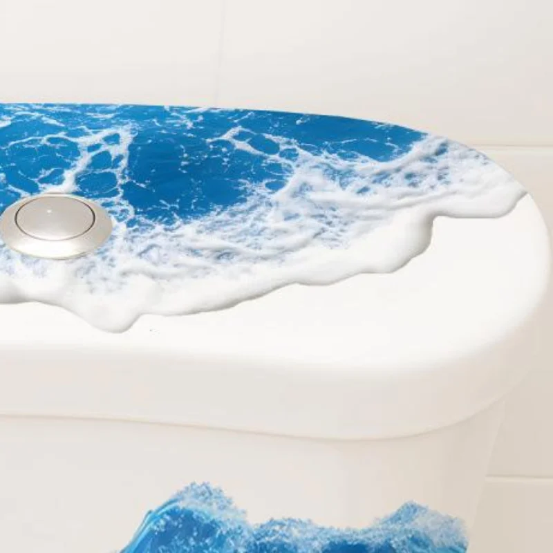New！Ocean Wave Toilet Sticker Bathroom Realistic Beach Floor Decal Waterproof Anti-Slip Removable Bathtub Seashore Decoration