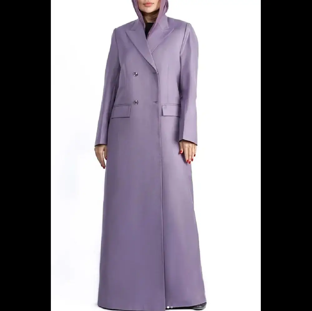 Elegant Lavender Purple Women Long Jacket Double Breasted Female Daily Coat Formal Ankle Length Dress jaqueta feminina