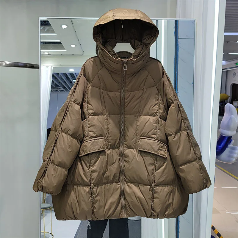 New Winter Women White Duck Down Jacket Hooded Plus Size Warm Oversize Puffer Coat Female Casual Loose Parkas Pocket Outerwear